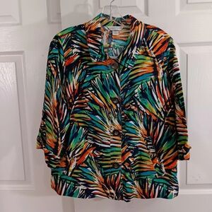 Christopher & Banks Blouse Leaves Linen Blend Colorful Grandmacore